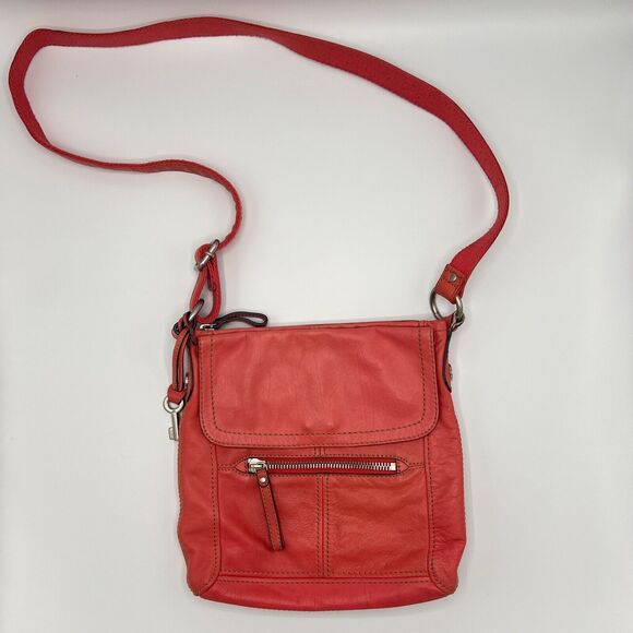Fossil Hanover Coral Crossbody/Shoulder Flap Bag Orange/Pink Leather ZB2869 - Picture 1 of 14